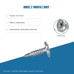 Wkręt montażowy Info-GLOBAL MA 4,2×19 mm, ocynk bez lakieru, 500 szt.